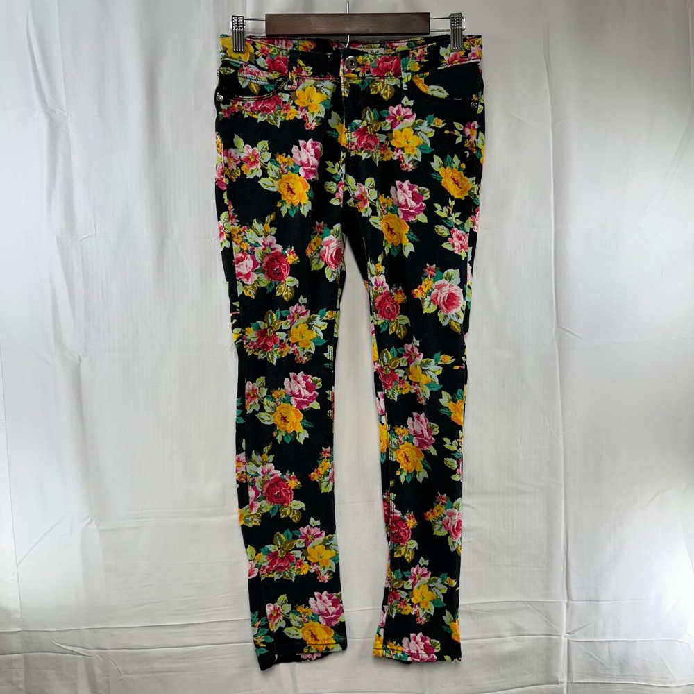 Mudd Skinny Jeans Womens 3 Black Floral Print Stretch Denim Slim Fit Pants